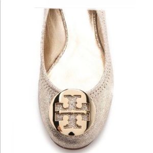 TORY BURCH Reva Metallic Gold Flats